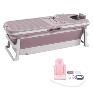 Foldebadekar med låg & termometer - Tisvilde - 150cm - rosa - Bonus! Luksusslange i grå på 300 cm, lækker badepude med rygstøtte samt ekstra prop og termometer, inkl. Værdi kr. 795,-.