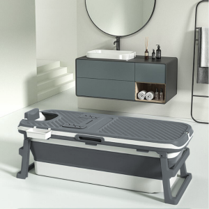 Tubfamily - Special edition foldebadekar til voksne med låg, digital termometer og fodmassage - 150cm/Grå XL. Bonus tilbehør medfølger. Værdi kr. 795,-.